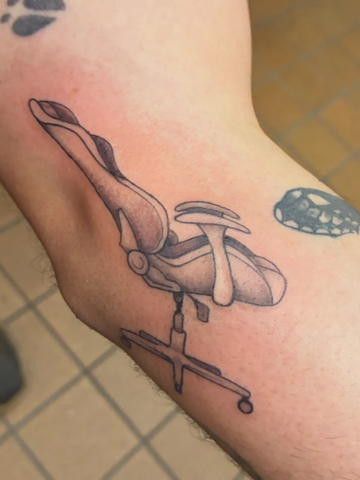 Fine line ballet slippers tattoo by Sav