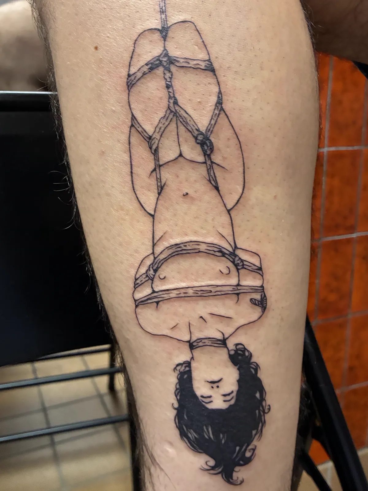 Fine line dancer leg tattoo by Sav