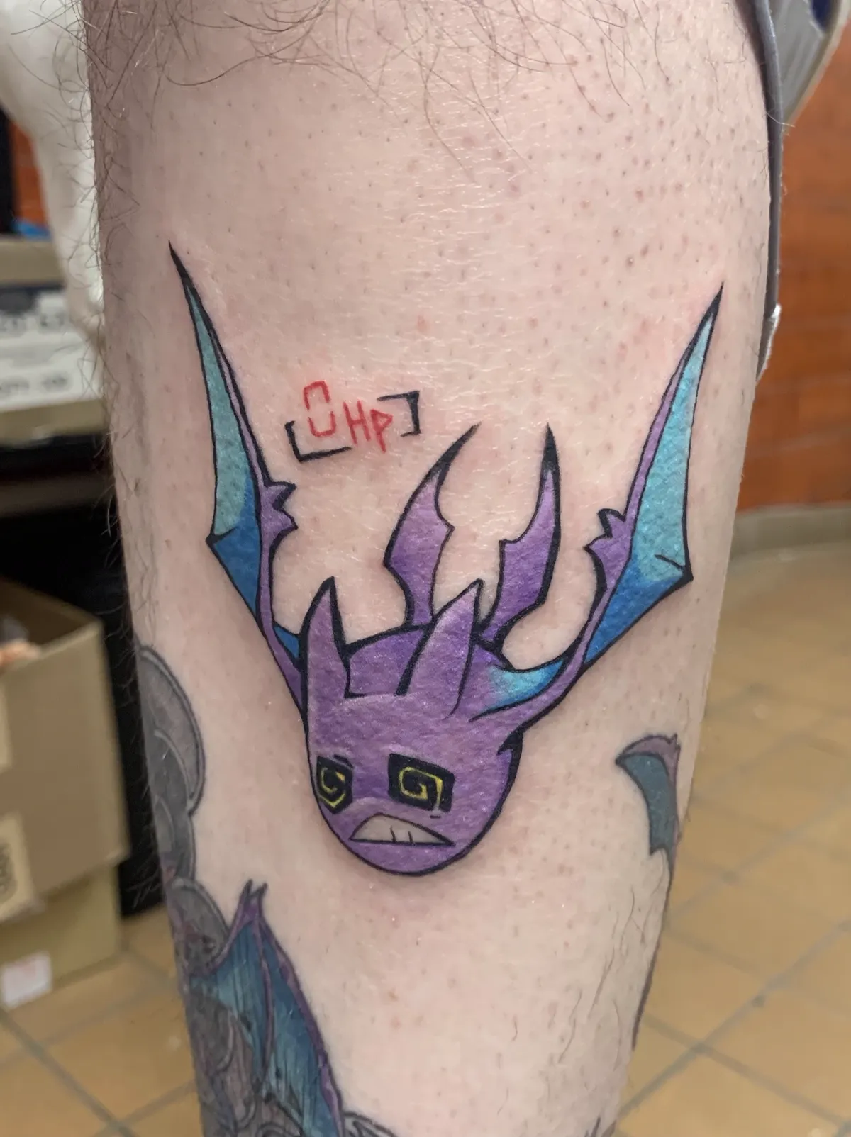 Purple dragon leg tattoo by Sav